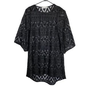 Anne Fontaine Lagune Black Three-Quarter Sleeve Tunic Top Swim Cover Dress 36